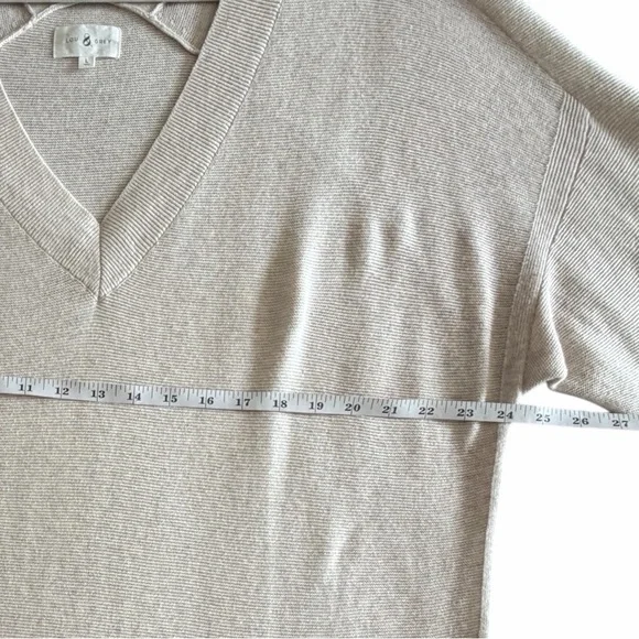 Lou & Grey V-Neck Tunic Sweater L Oatmeal Beige Oversized 100% Cotton EUC - Picture 13 of 15